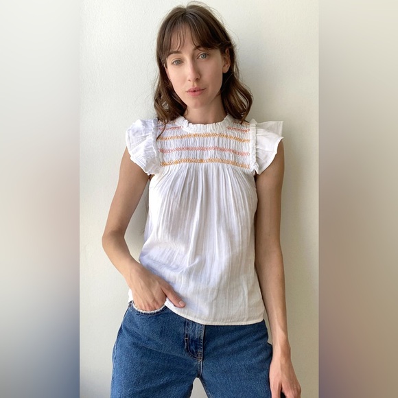 Umgee Tops - NWT Umgee USA Gauze Smocked Cream Top Boho Casual, Large